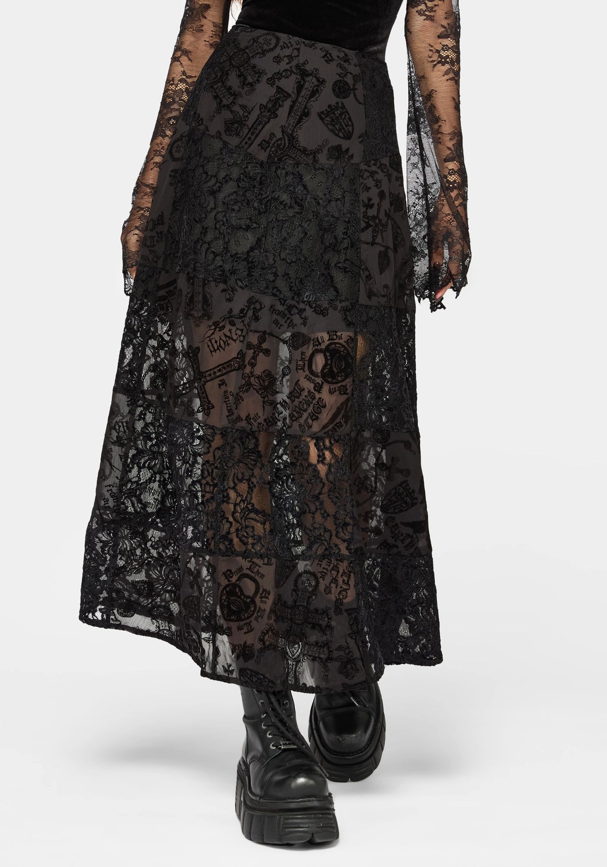 Sanct Flocked Velour Patchwork Midaxi Skirt