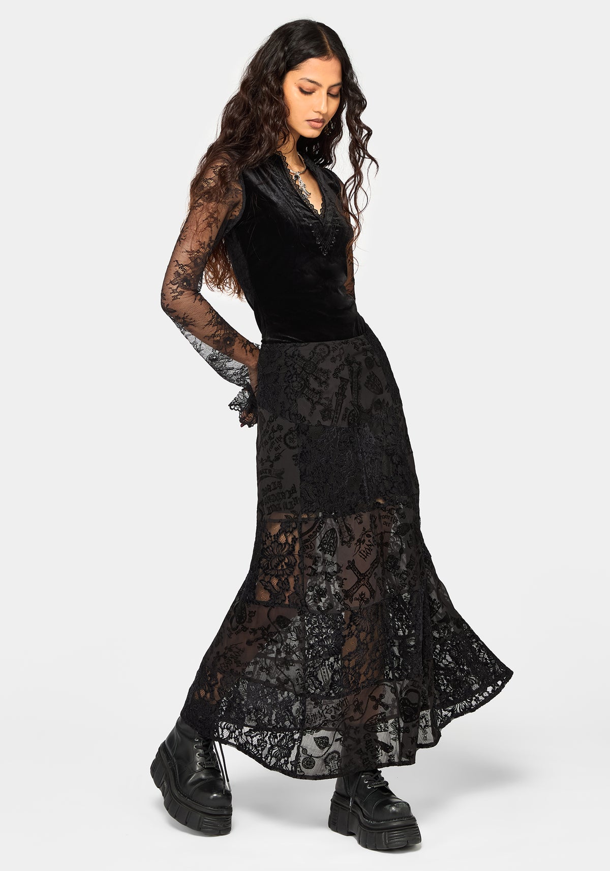 Sanct Flocked Velour Patchwork Midaxi Skirt