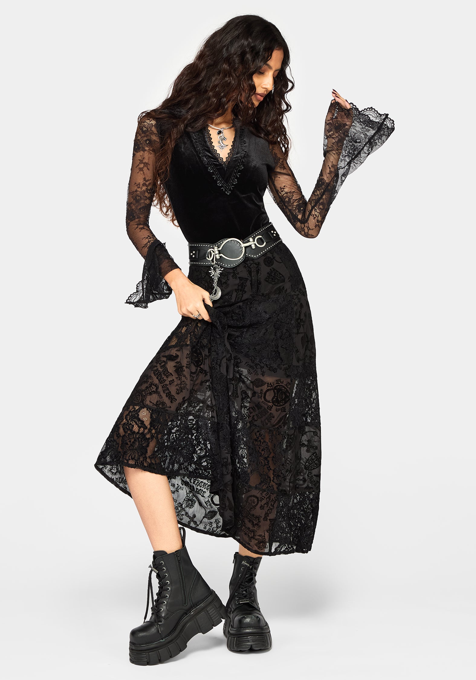 Sanct Flocked Velour Patchwork Midaxi Skirt – Disturbia