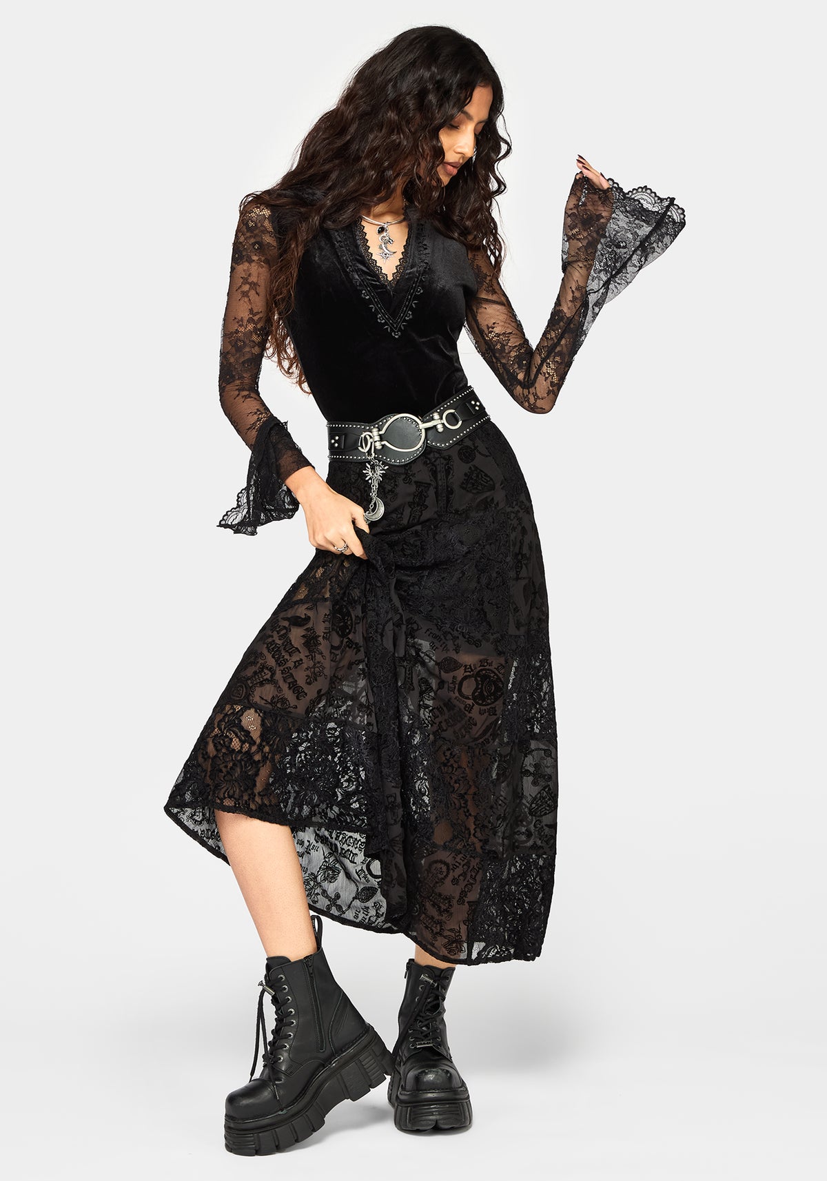 Sanct Flocked Velour Patchwork Midaxi Skirt