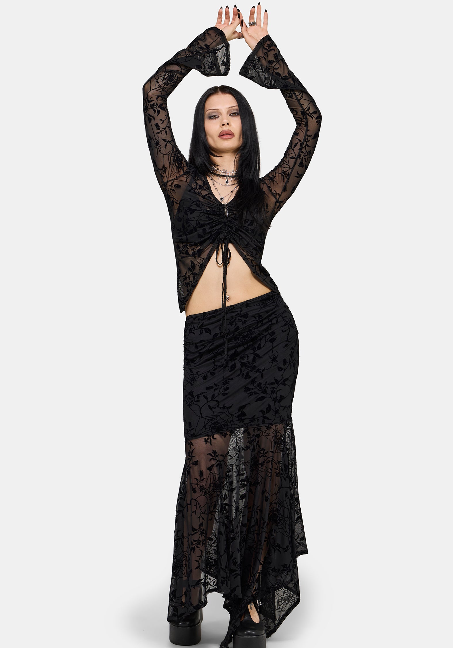 Deadly Nightshade Mesh Midi Skirt