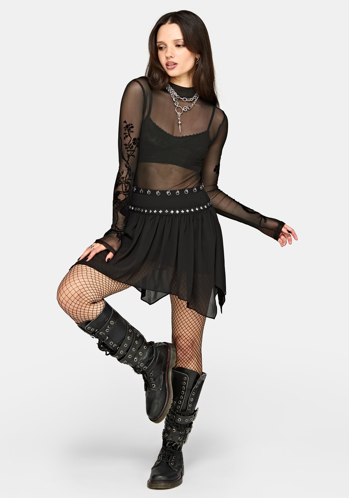Emara Studded Hanky Hem Mini Skirt UK 6
