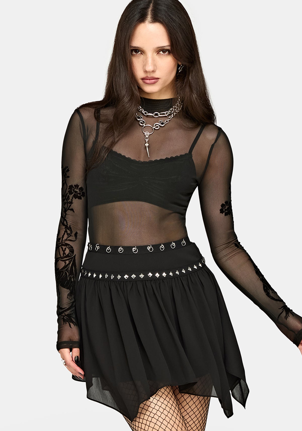 Emara Studded Hanky Hem Mini Skirt
