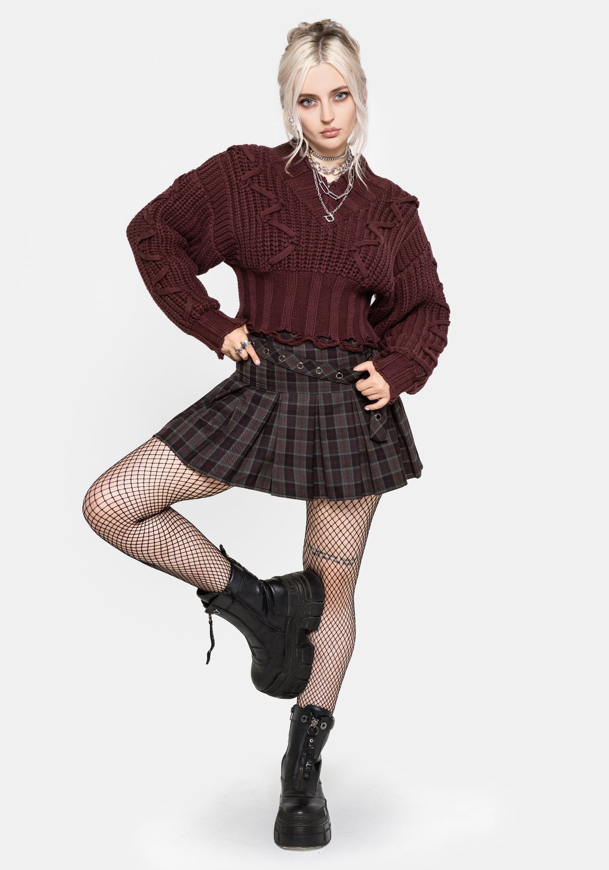 Harley Pleated Check Belted Mini Skirt UK 6