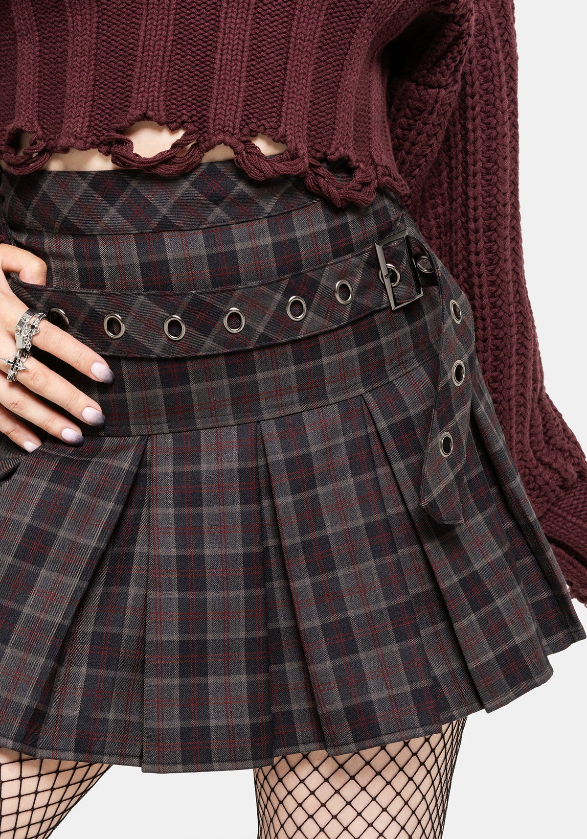Harley Pleated Check Belted Mini Skirt UK 6