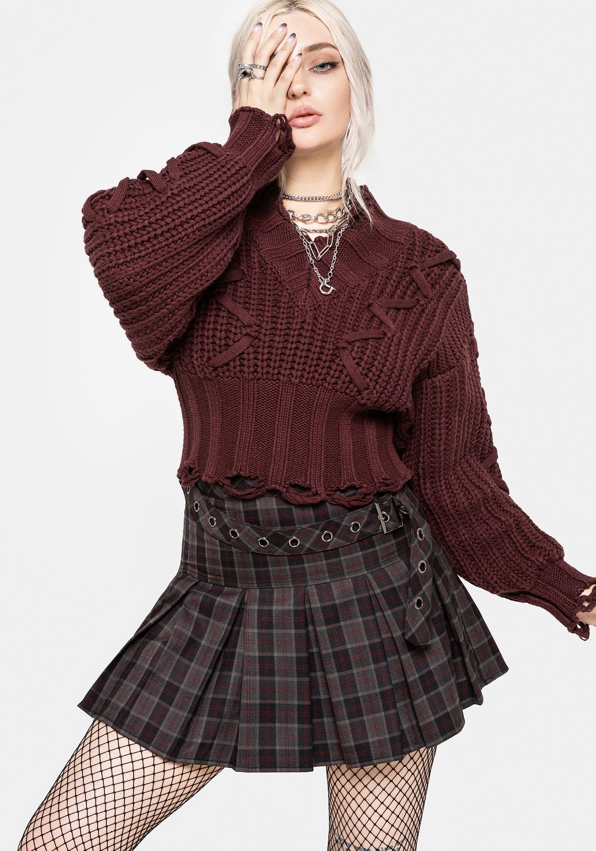 Harley Pleated Check Belted Mini Skirt UK 6