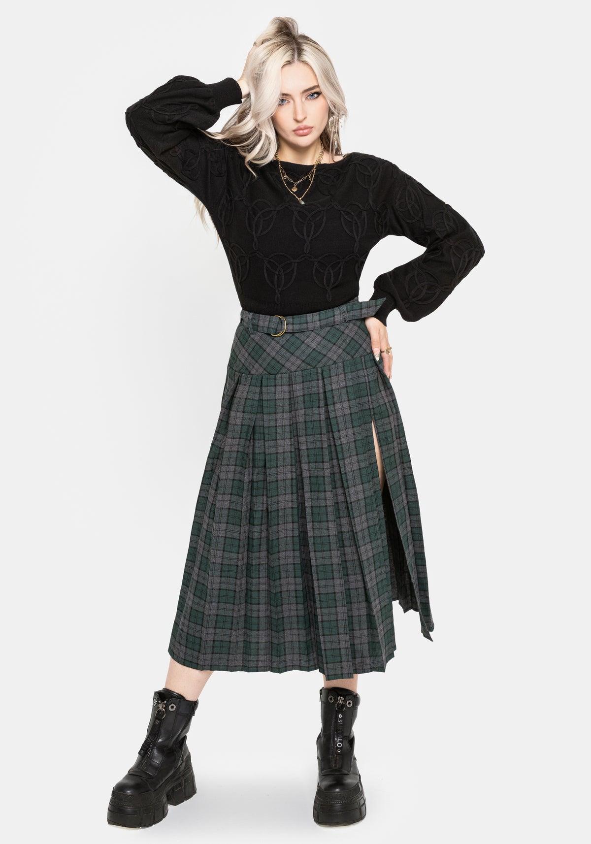Daria Check Pleated Midaxi Skirt UK 6