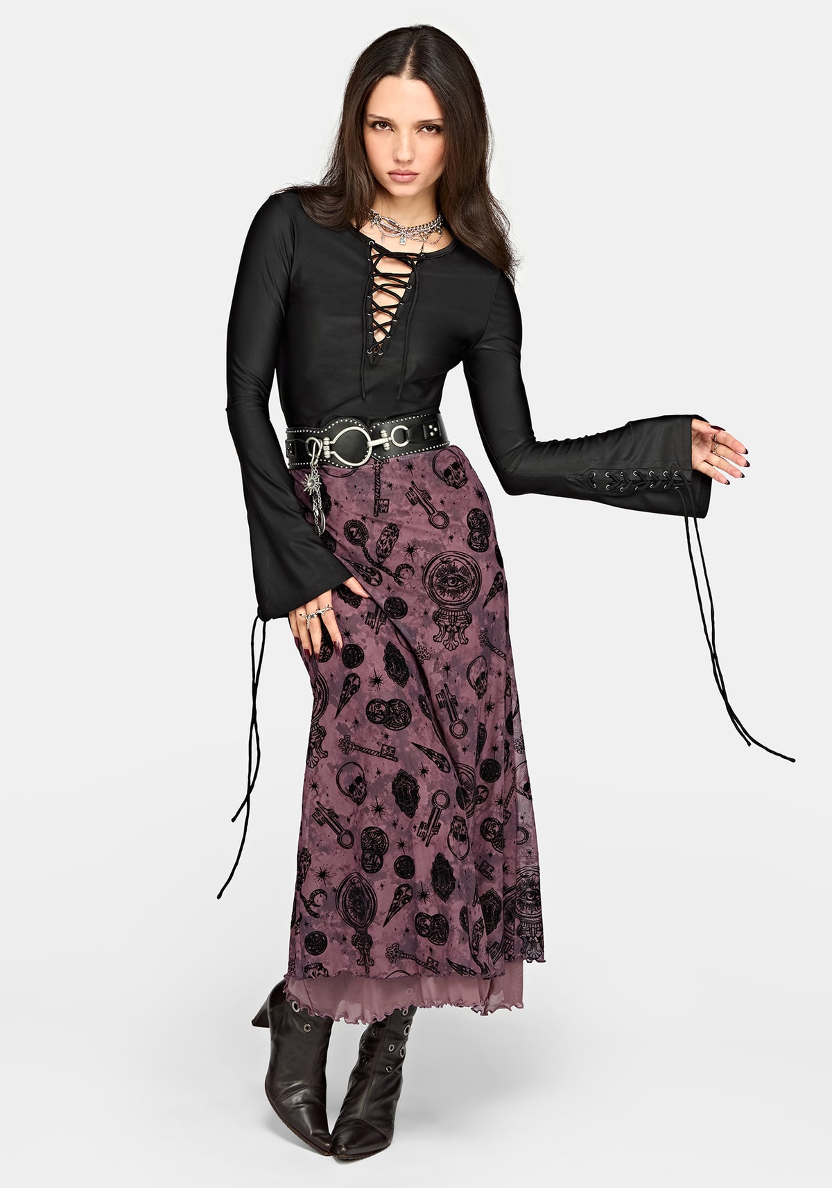 Equinox Flocked Midaxi Skirt