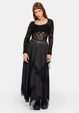 Dhalia Satin and Lace Tattered Maxi Skirt