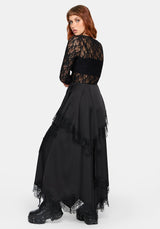 Dhalia Satin and Lace Tattered Maxi Skirt