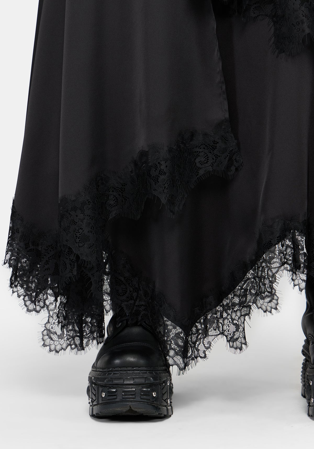 Dhalia Satin and Lace Tattered Maxi Skirt