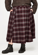 Nightingale Buckled Check Midi Skirt - Burgundy