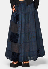 Mabel Floral Printed Patchwork Skirt - Navy
