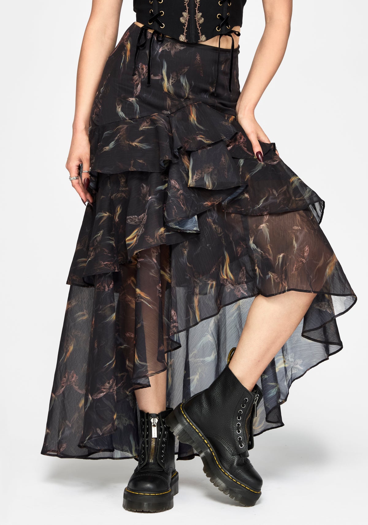 Ember Moth Chiffon Ruffle Maxi Skirt