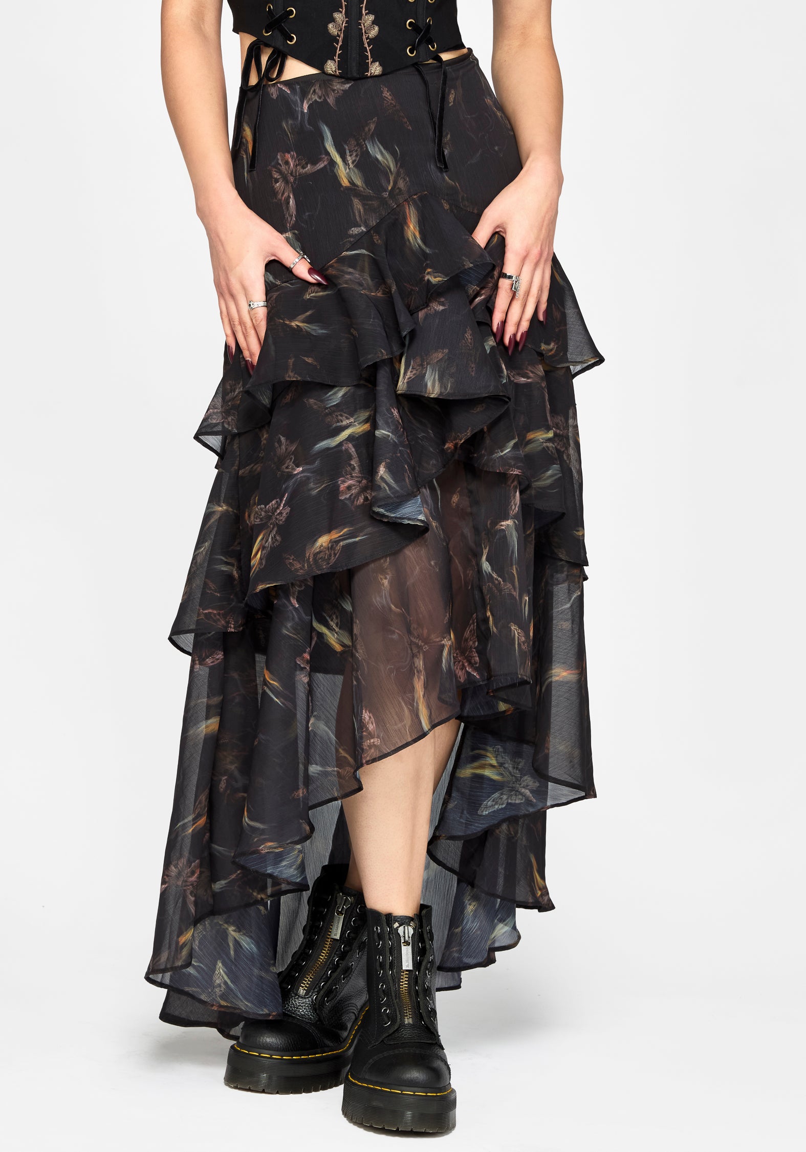 Ember Moth Chiffon Ruffle Maxi Skirt