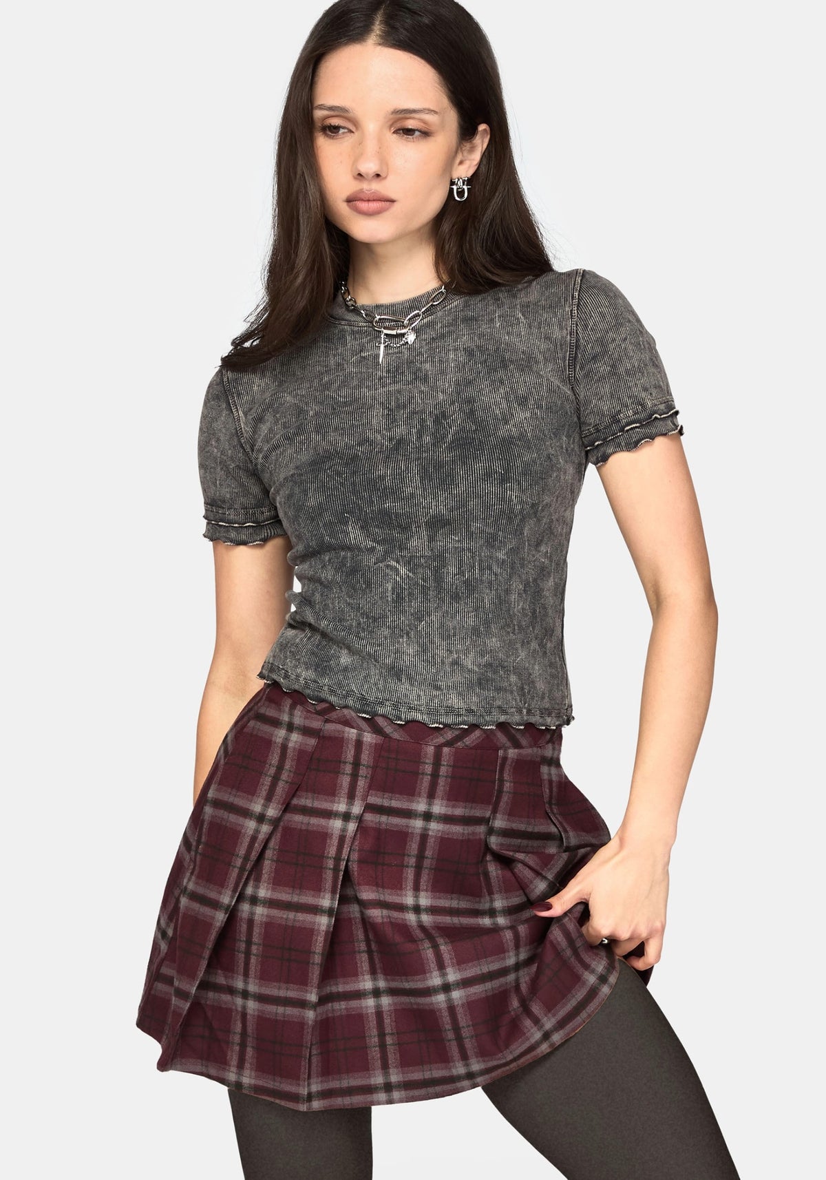 Bramble Buckled Check Mini - Burgundy