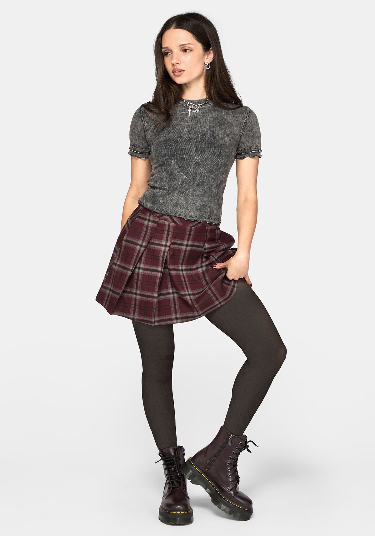 Bramble Buckled Check Mini - Burgundy