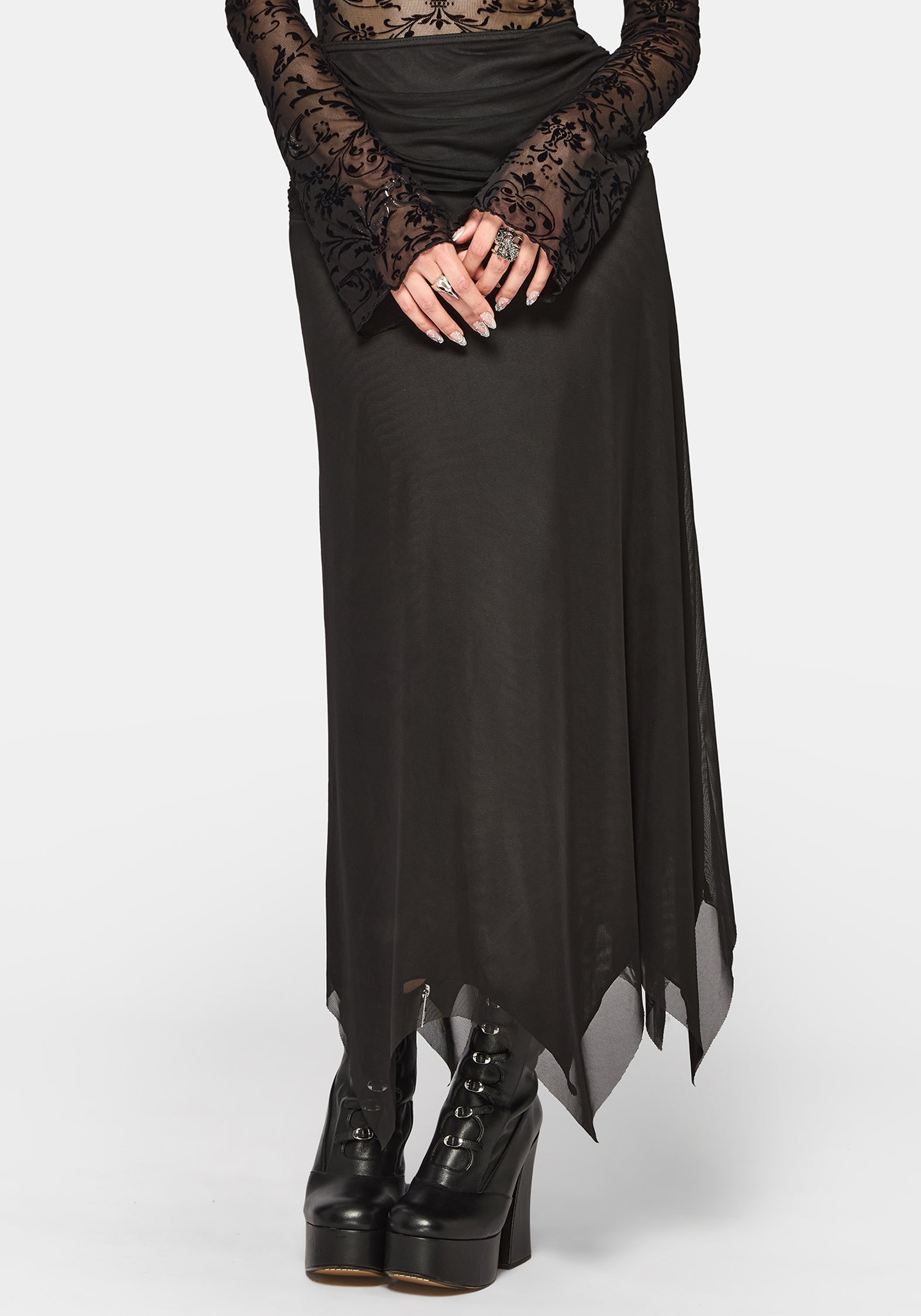 Cyra Hanky Hem Mesh Midaxi Skirt