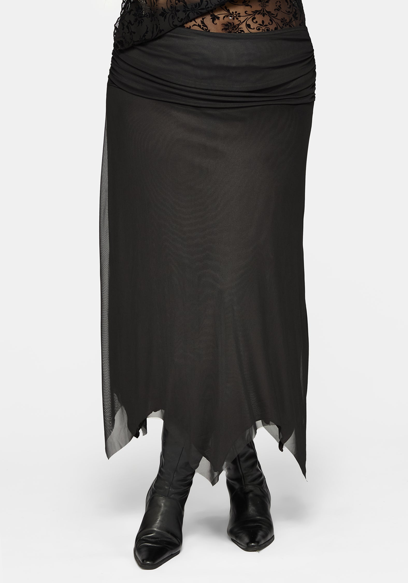 Cyra Hanky Hem Mesh Midaxi Skirt
