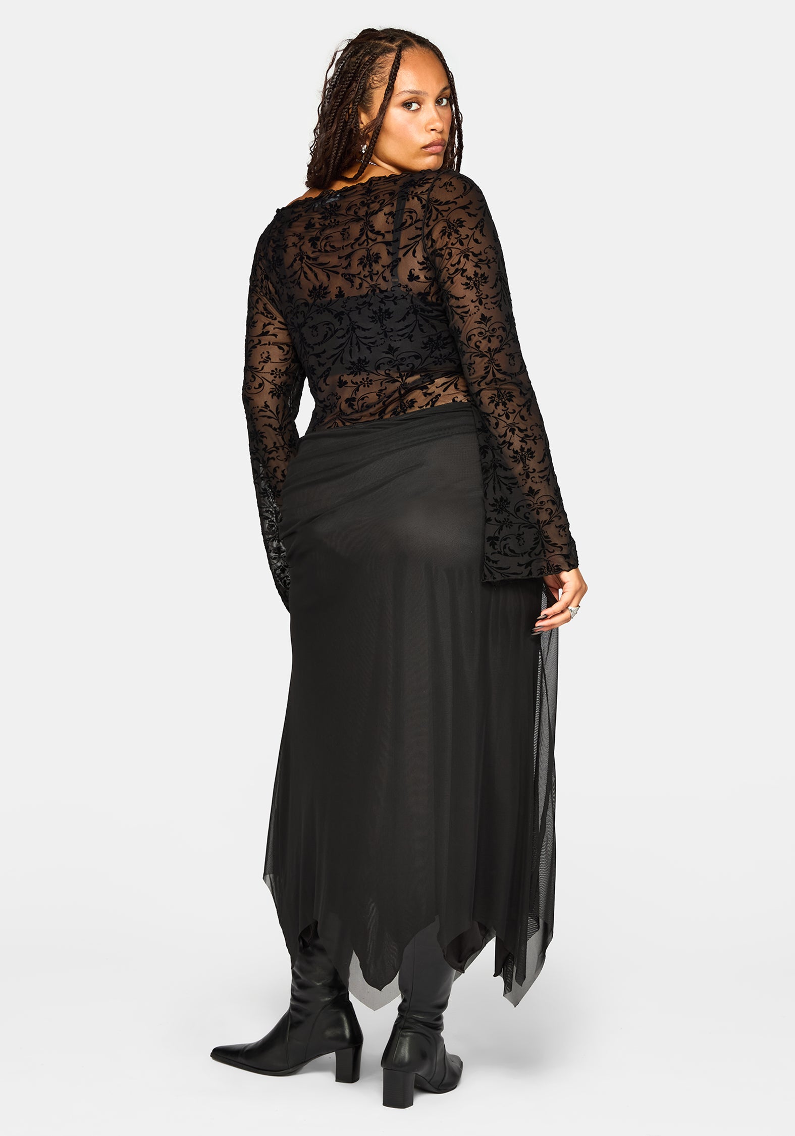 Cyra Hanky Hem Mesh Midaxi Skirt