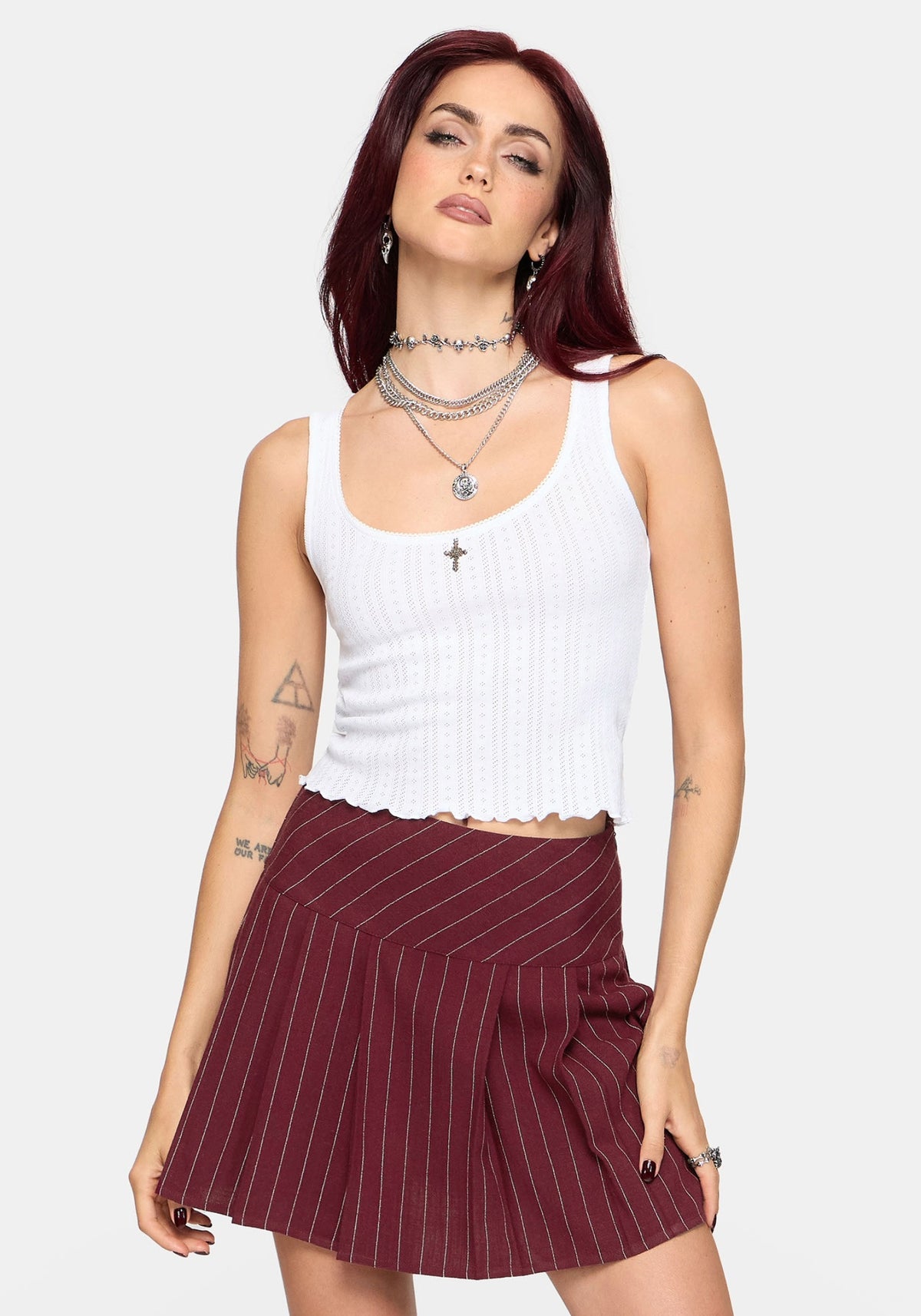 Charli Pinstripe Mini Skirt - Burgundy