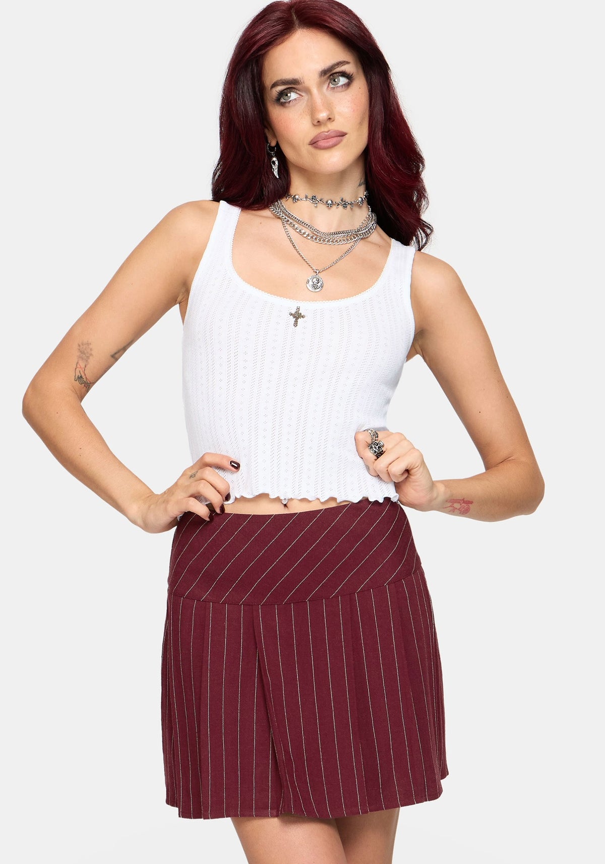 Charli Pinstripe Mini Skirt - Burgundy