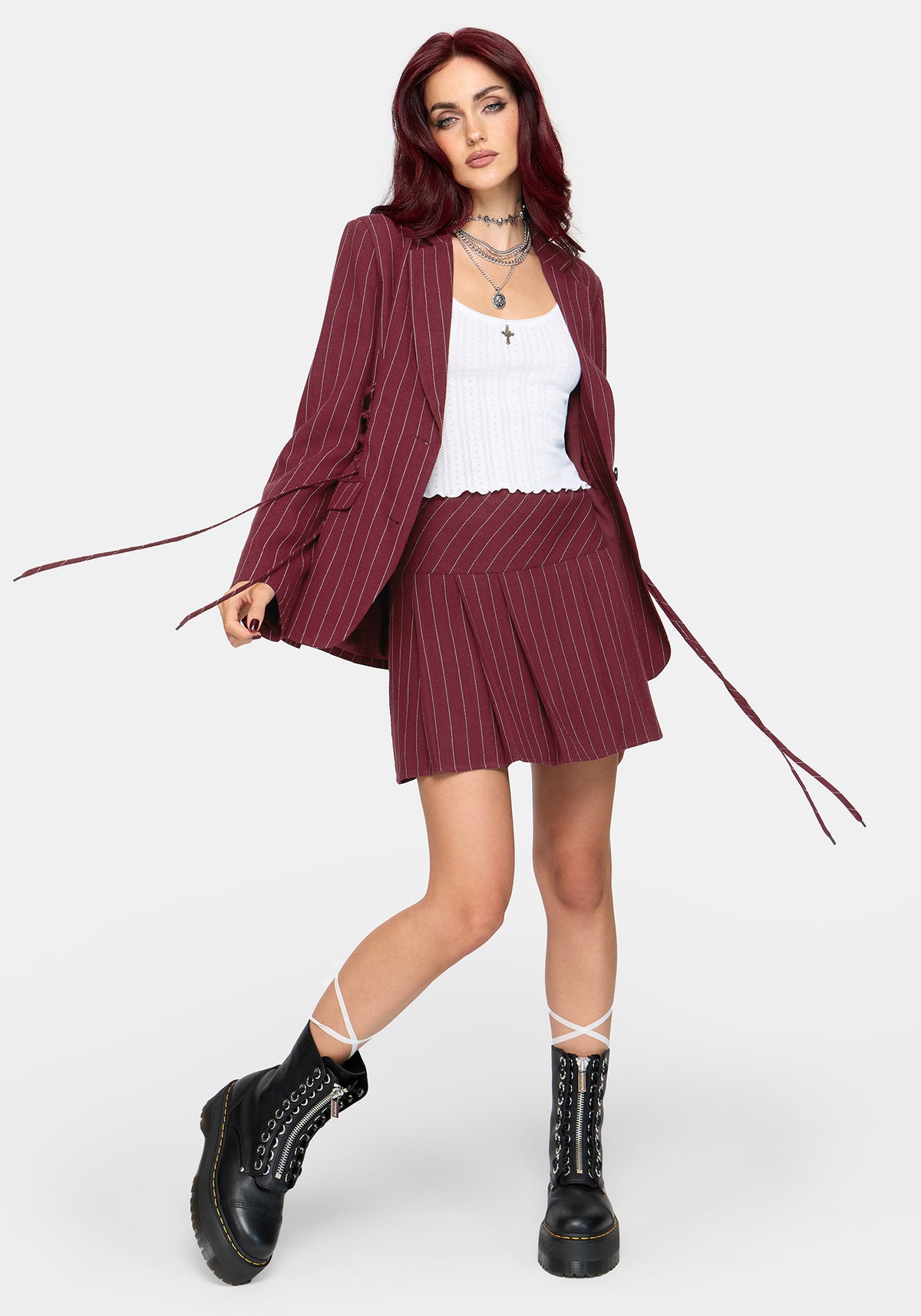 Charli Pinstripe Mini Skirt - Burgundy