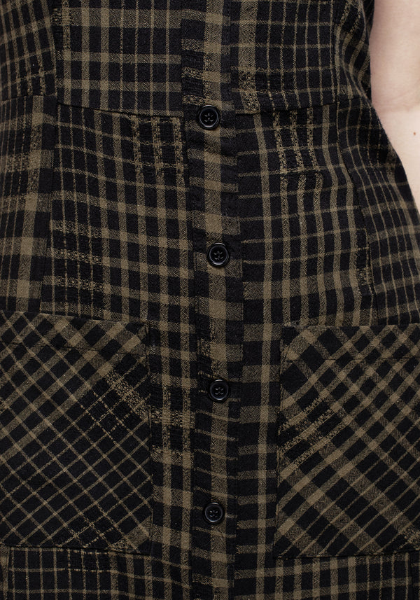 Dropout Prüfen Ärmellos Knopf Runter Midaxi-Kleid Kleid