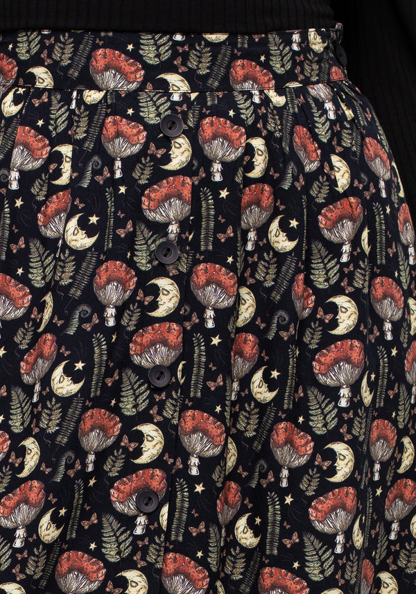 Dreamfast Mushroom Moon Print Button Up Midaxi Skirt