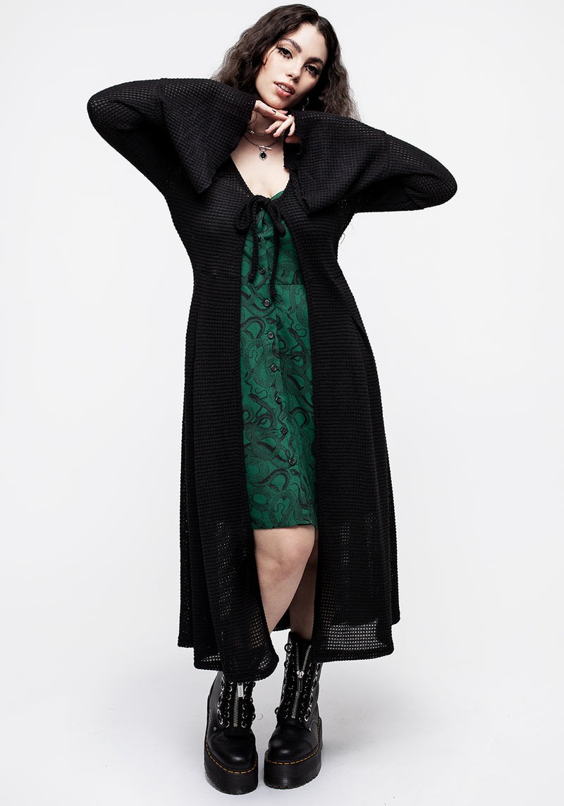 Disturbia Ophidia Snake Print Button Up Mini Apron Dress Green