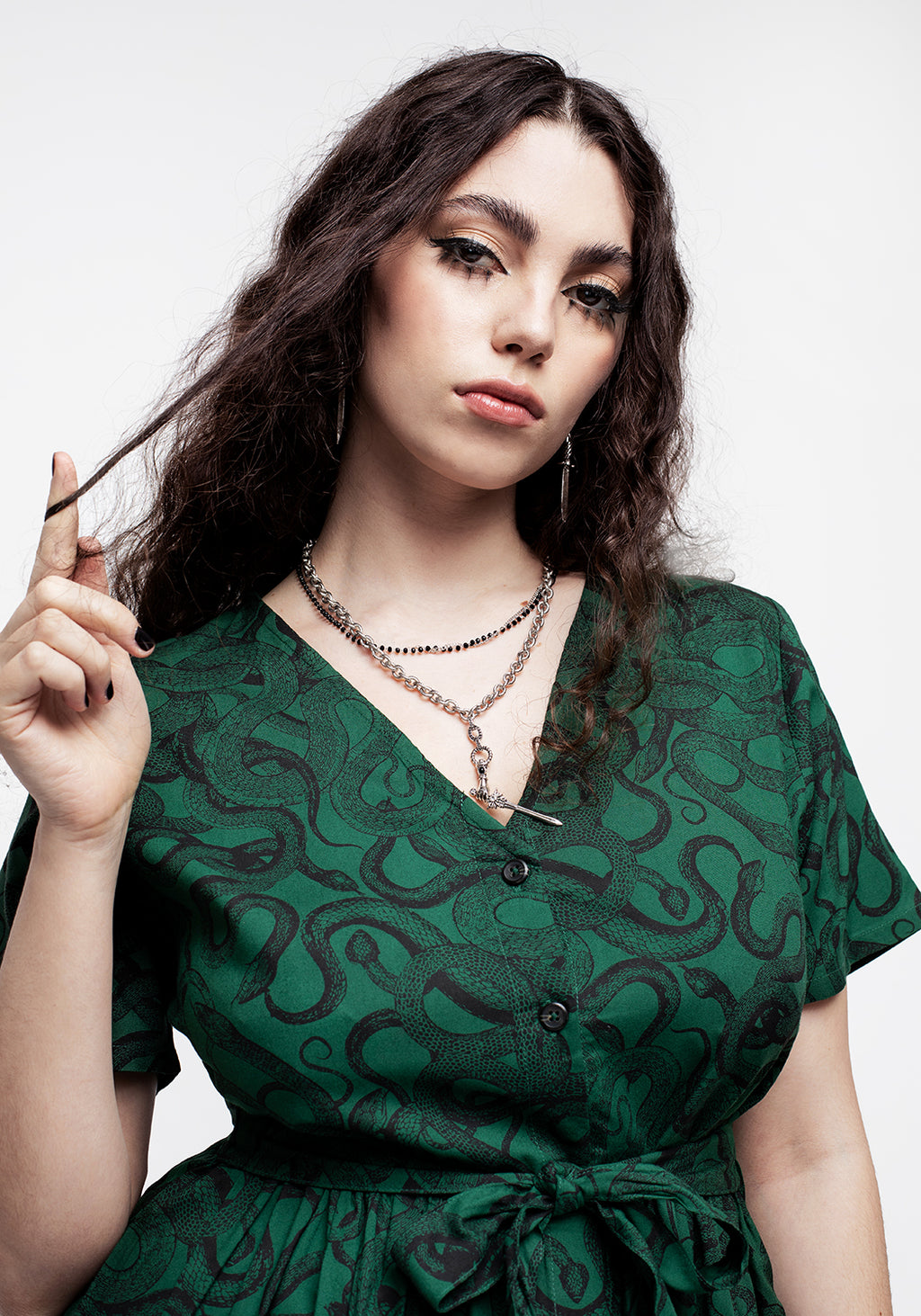 Ophidia Snake Print Button Up Midi Dress Green Disturbia ophidia-snake-print-button-up-midi-dress-green-disturbia