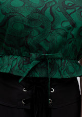 Ophidia Snake Print Tie Detail Crop Top - Green