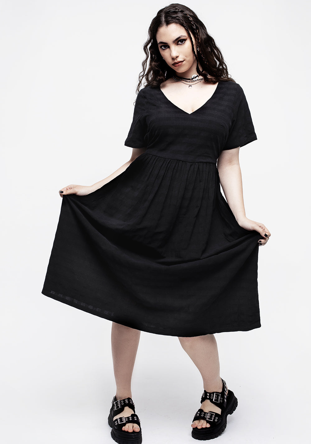 Lithium Check Smock Tie Back Midi Dress Disturbia