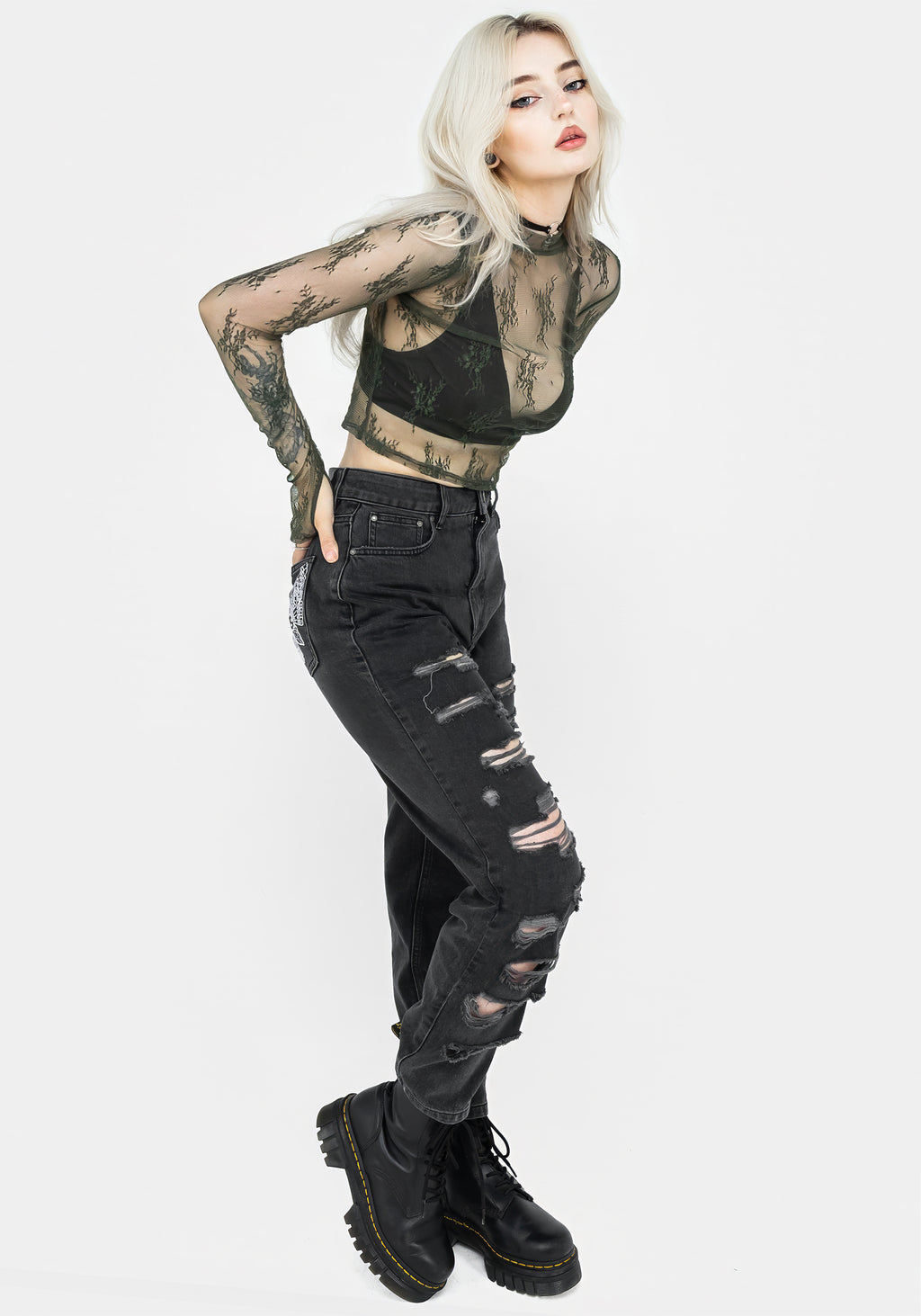 Green Tie Dye Long Sleeve Hooded Crop Top