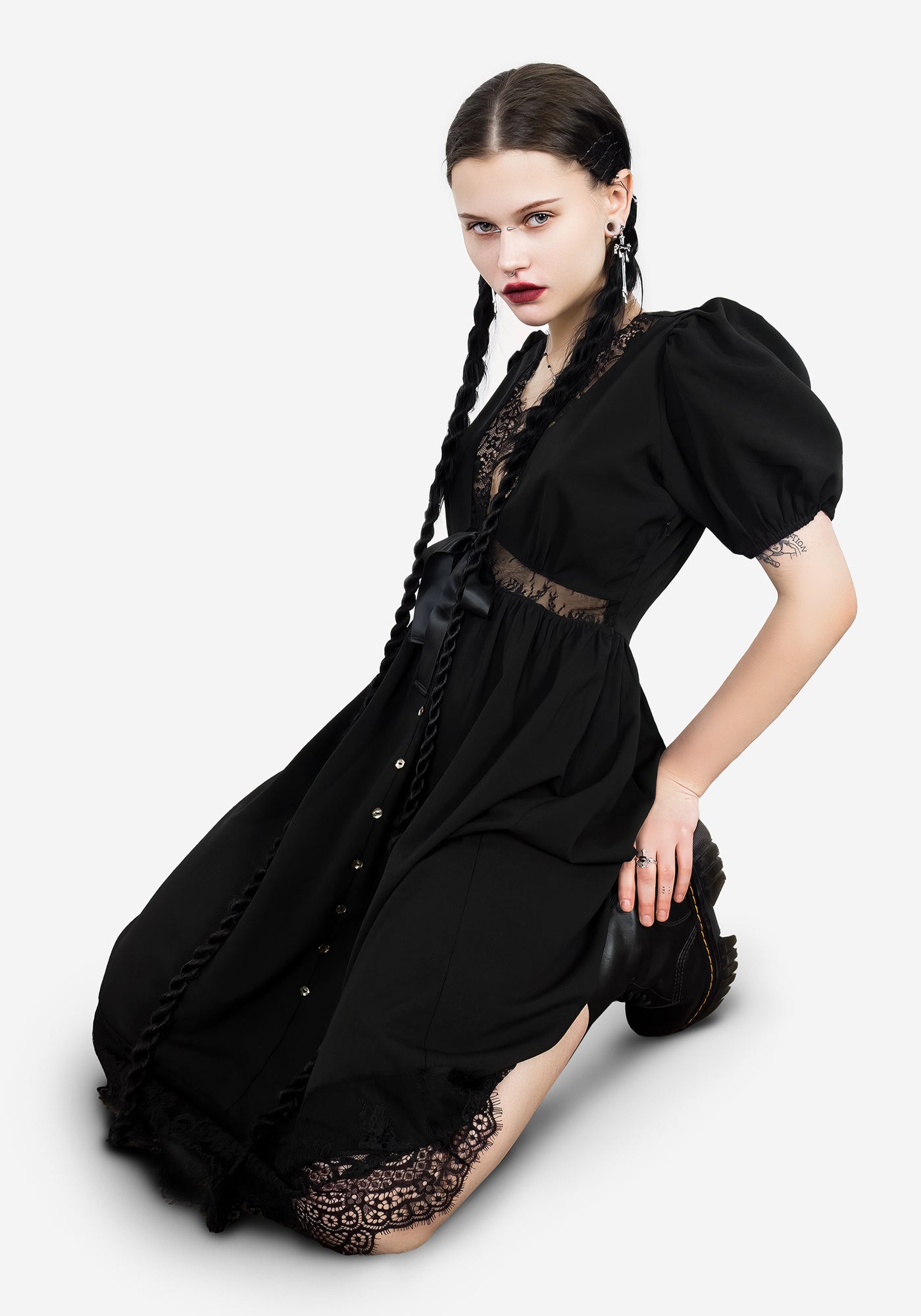 Disturbia | Mortuary Lace Button Up Midi Dress