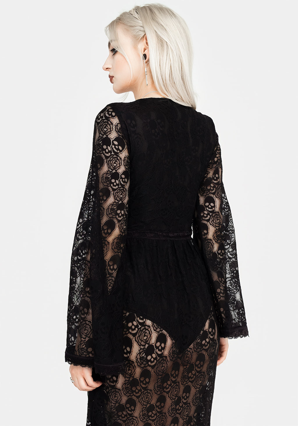 Morella Sheer Skull Lace Bodysuit Midaxi Dress Disturbia