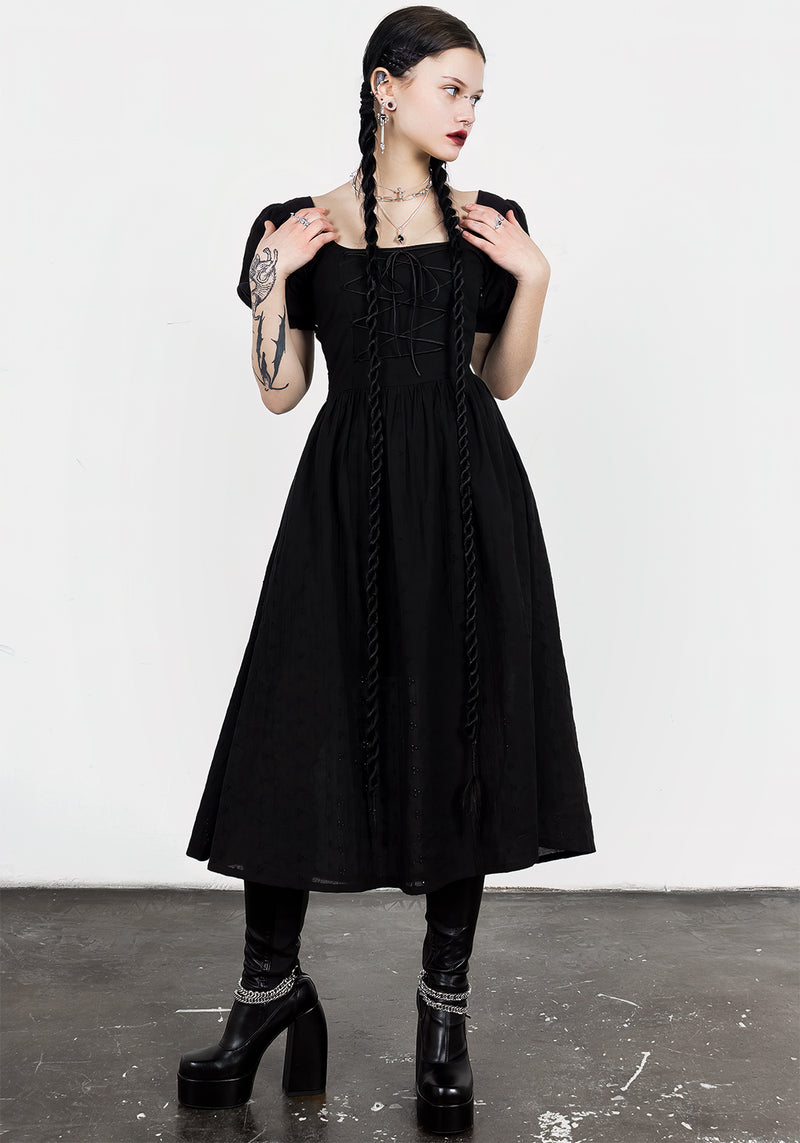 Litha Lace Up Broderie Midi Dress