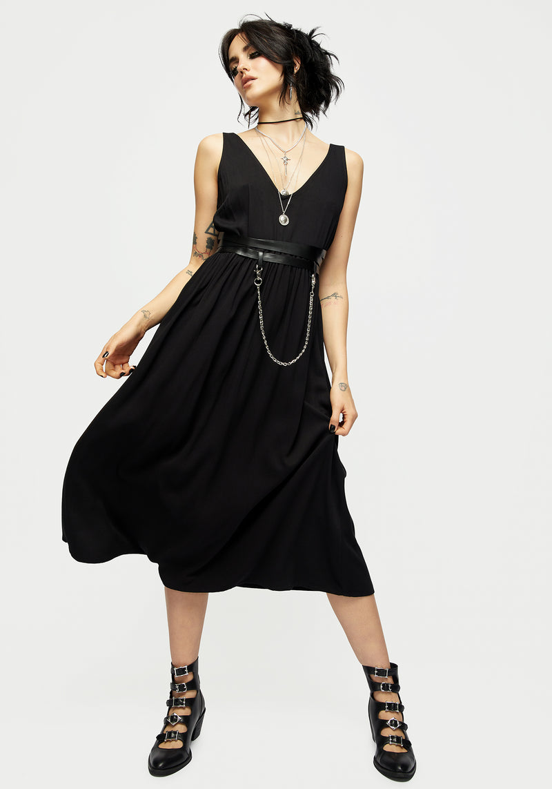 Raven V-Neck Sleeveless Chain Midi Dress