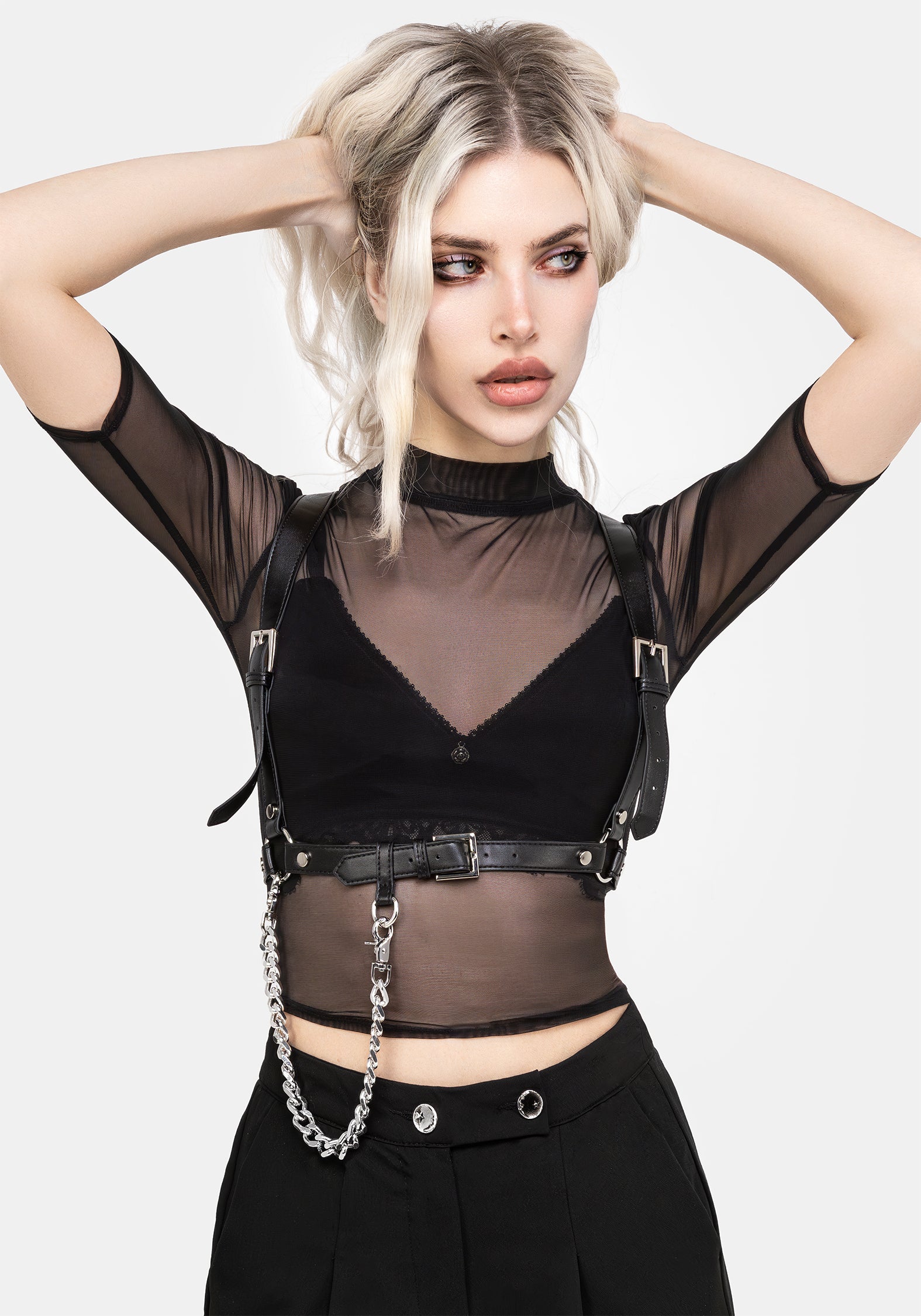 BodyTalk - Y2K Panda Mesh Short Sleeve Top