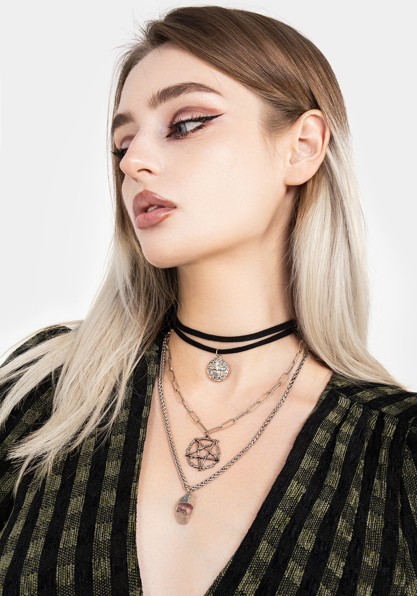 Octwine Dainty 3-Layer Silver Beaded Choker Necklace - Chunky Chain Punk Jewelry For Women - View #8