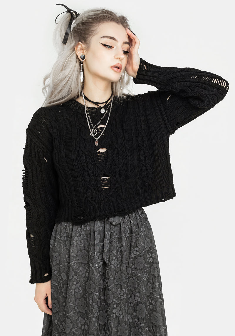 Nemesis Distressed Cable Knit Jumper