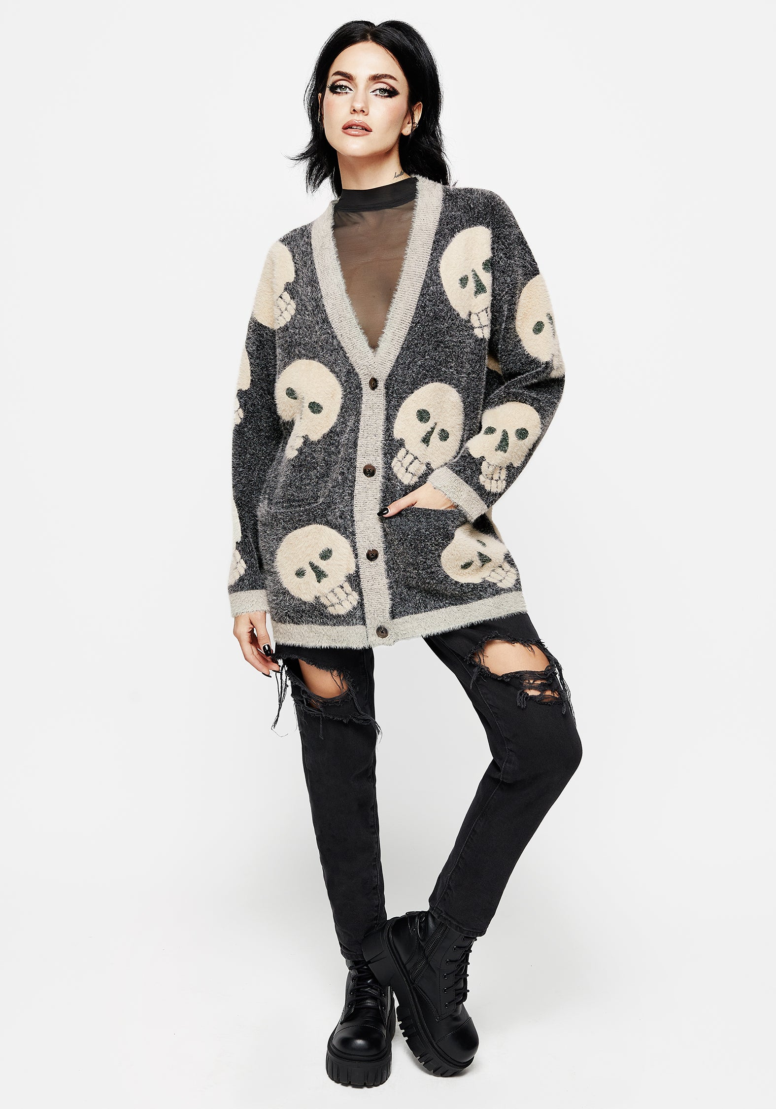 Disturbia | Crania Fluffy Knit Cardigan | Tops