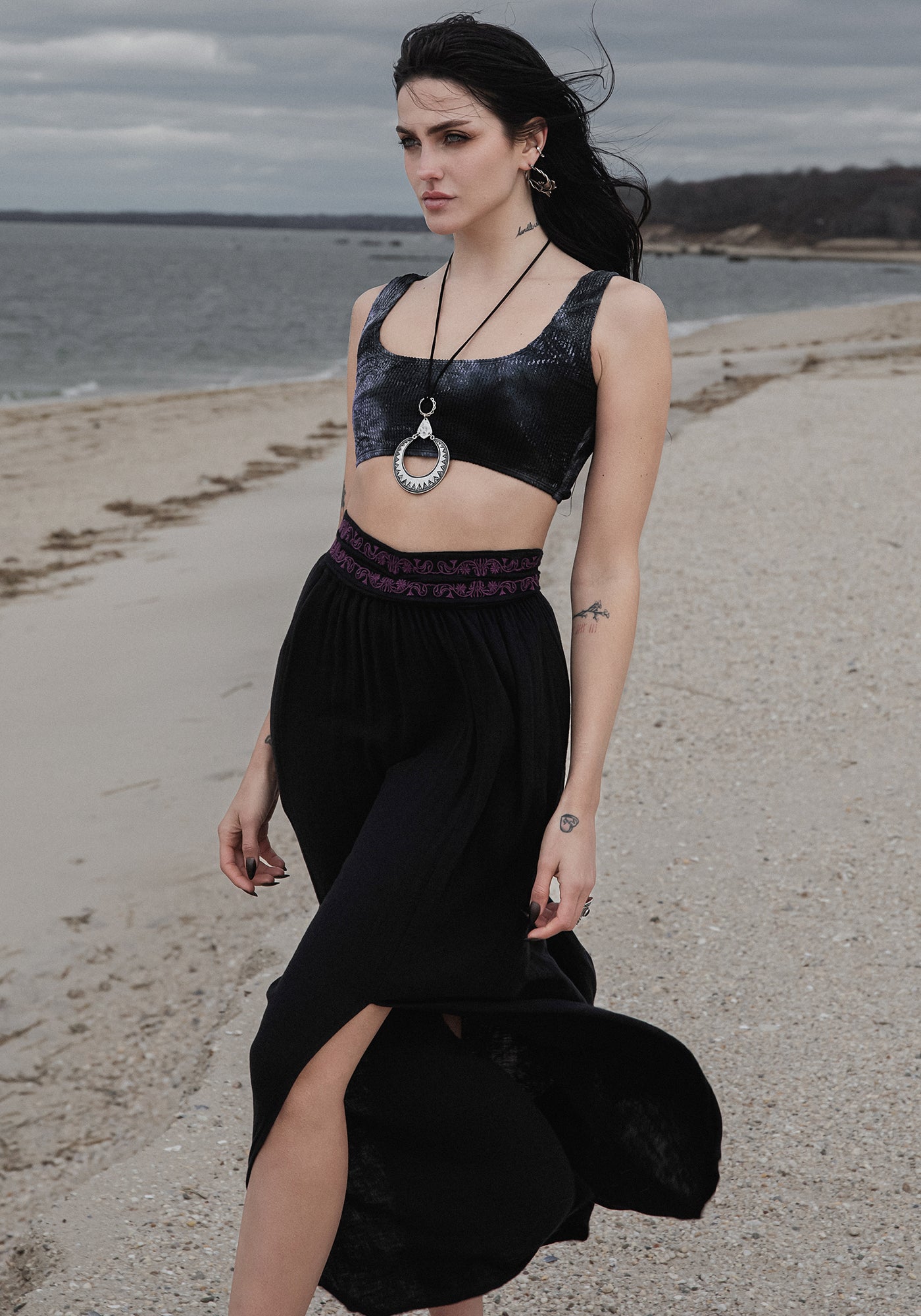 Disturbia Amatorium Embroidered Cotton Maxi Skirt Skirts