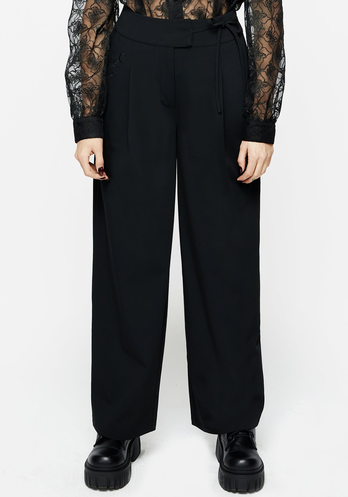 Asteria Tie Waist Embroidered Trousers – Disturbia