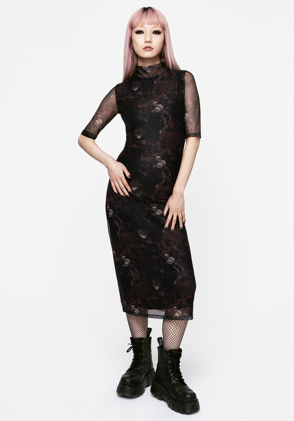 Disturbia | Underworld Printed Mesh Bodycon Midi Dress | Dresses