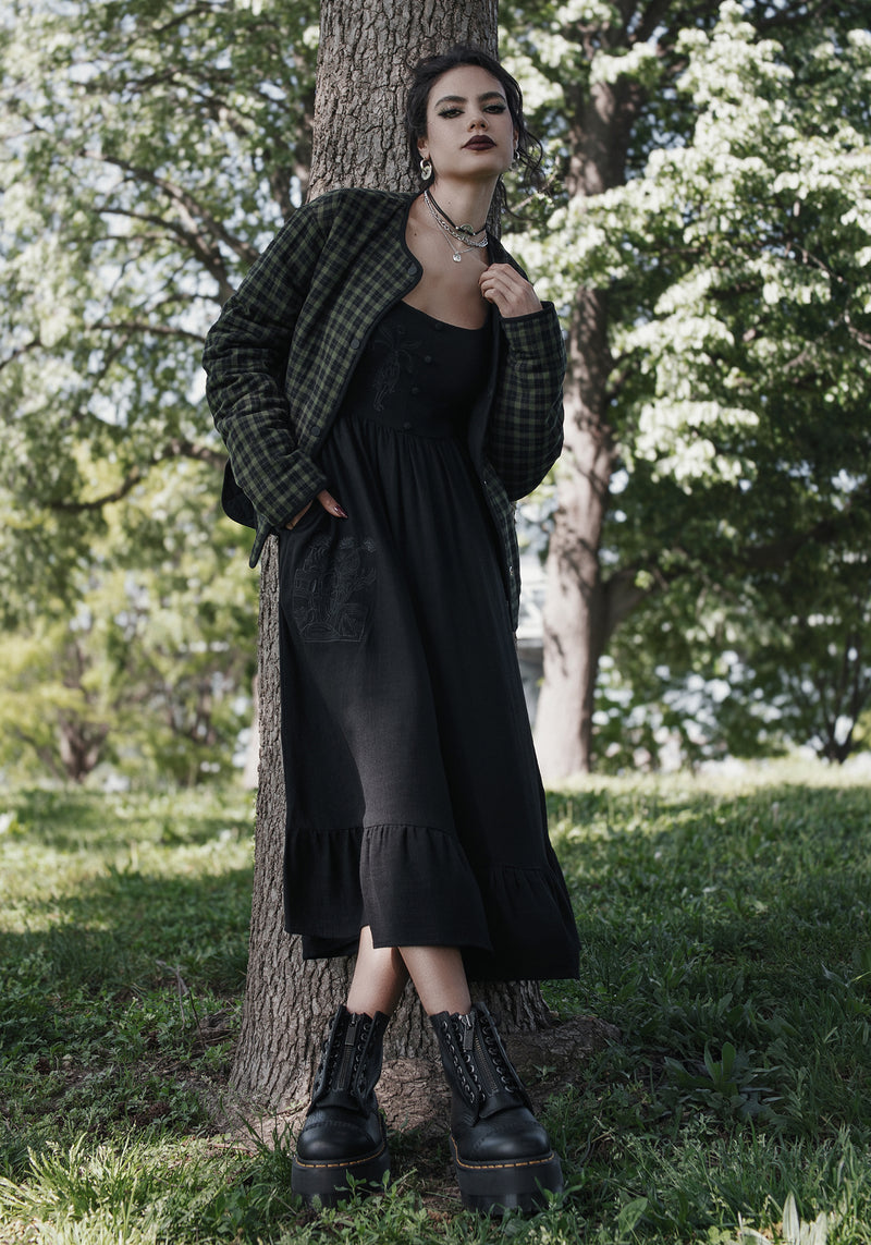 Disturbia Mandrake Linen-Blend Embroidered Midi Dress Dresses