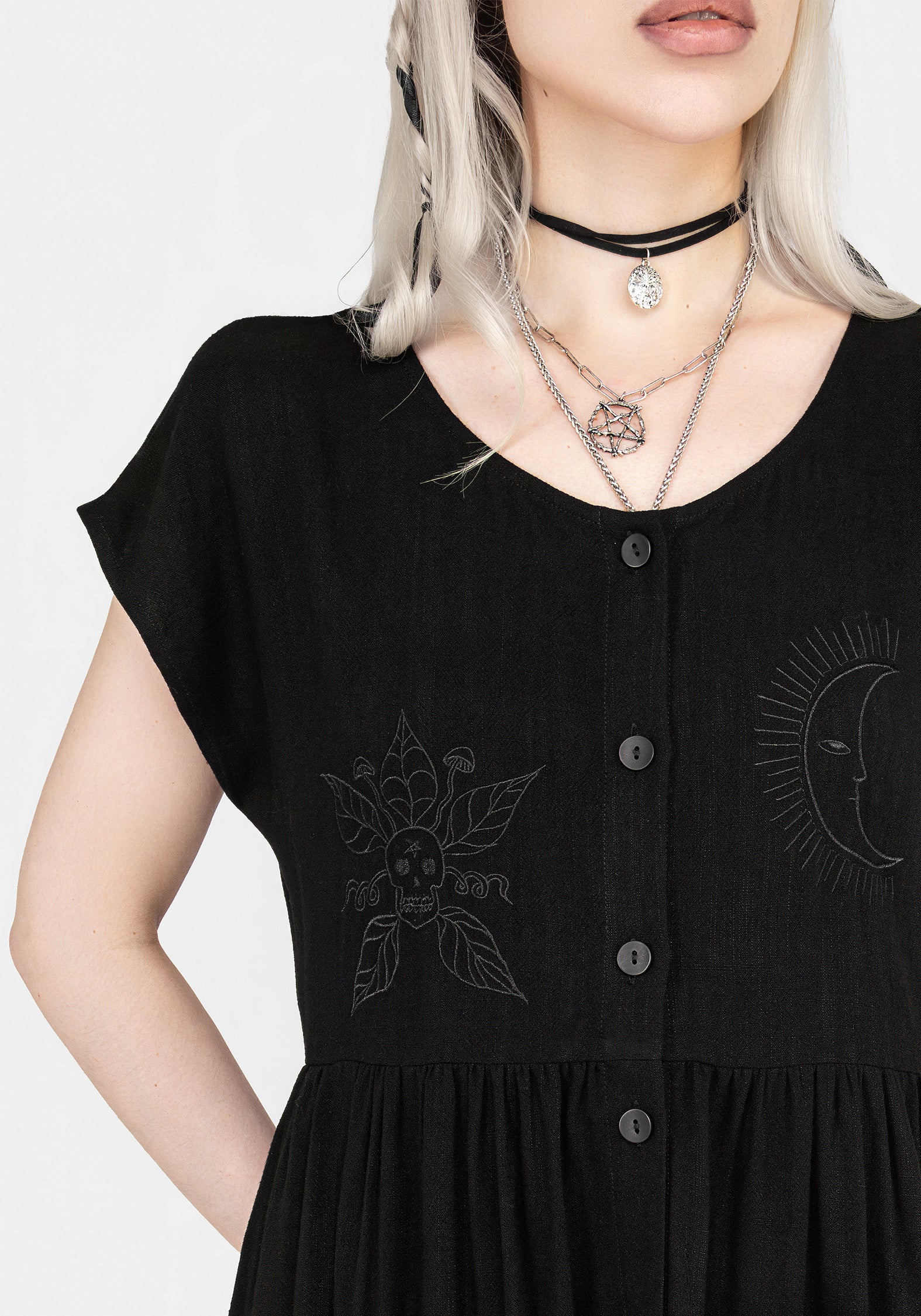 Embroidered Button Up Dress