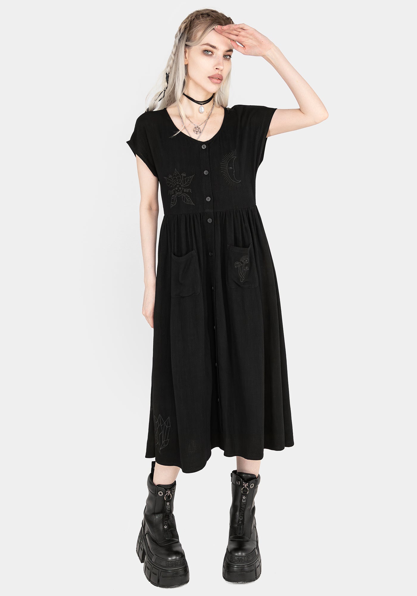 Disturbia | Scutellaria Embroidered Button Up Midi Dress