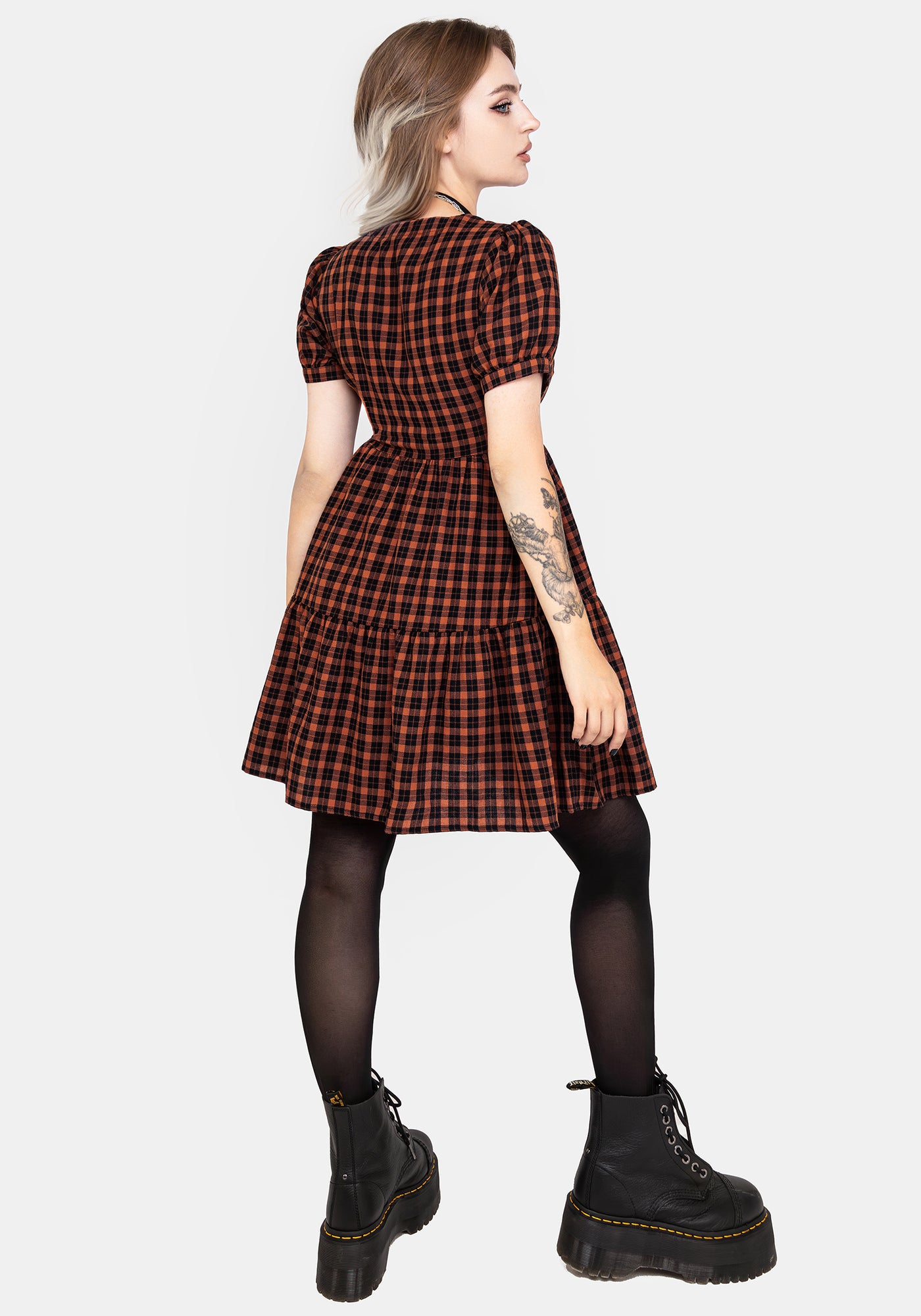 Disturbia | Terra Check Mini Smock Dress - Orange | Dresses