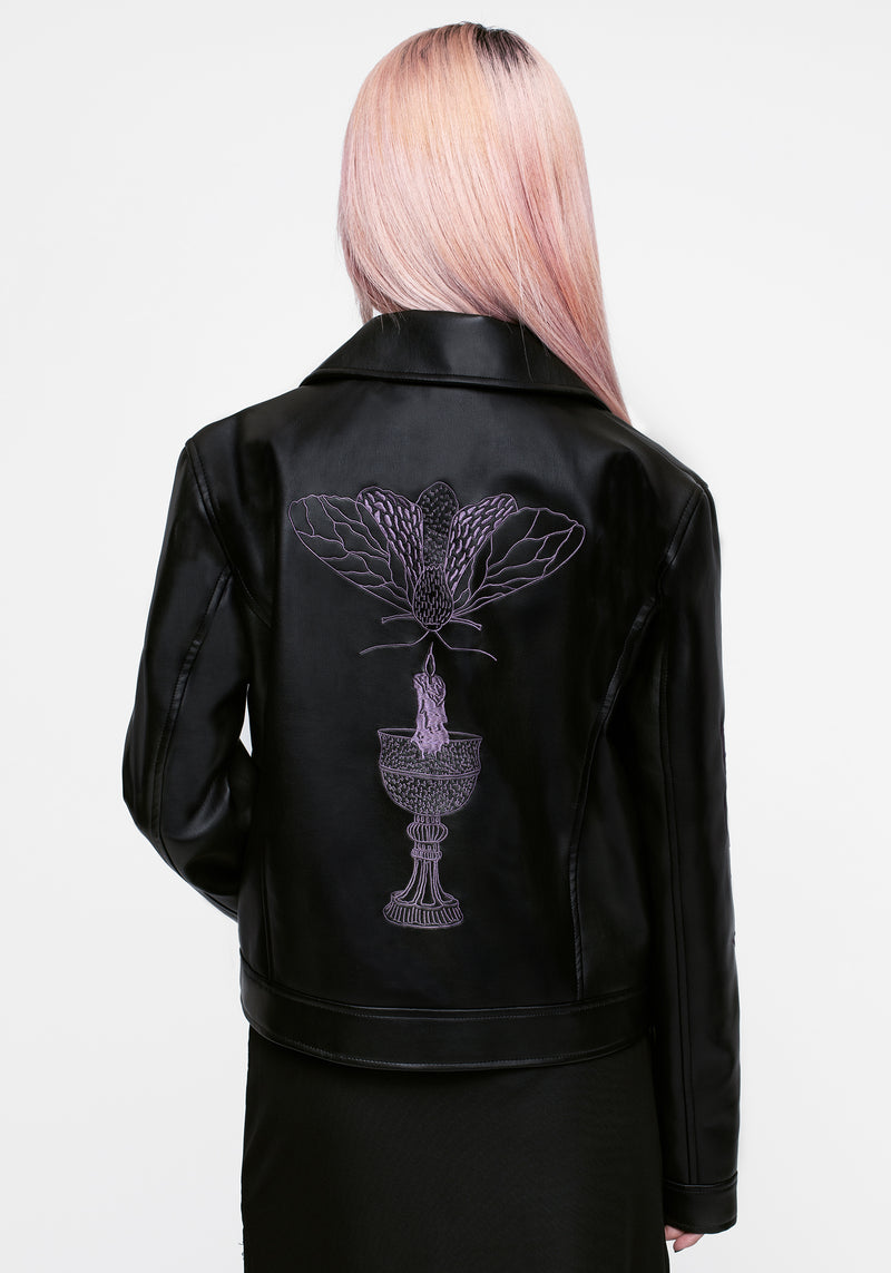 Sigil Embroidered Faux Leather Jacket